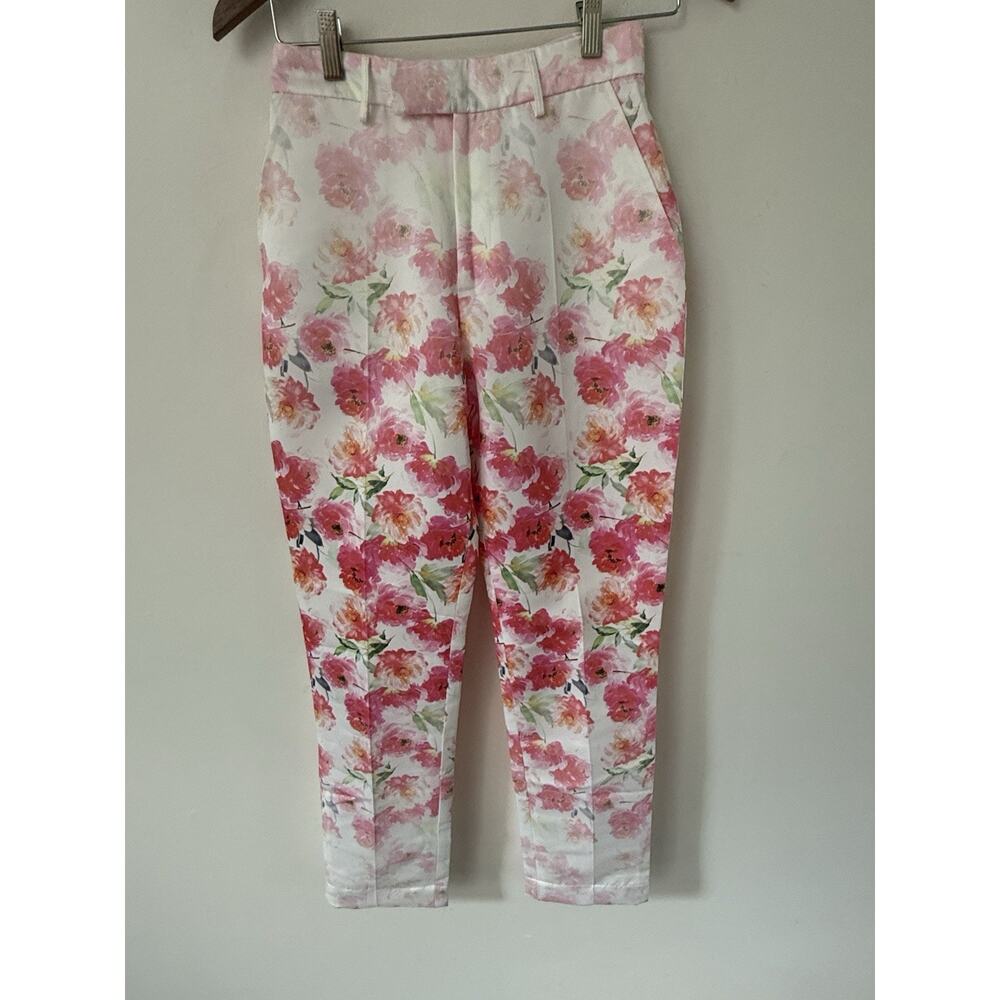 Winter Bloom Pants Justin Tong Size 8 Floral Straight Cocktail Art To Wear New